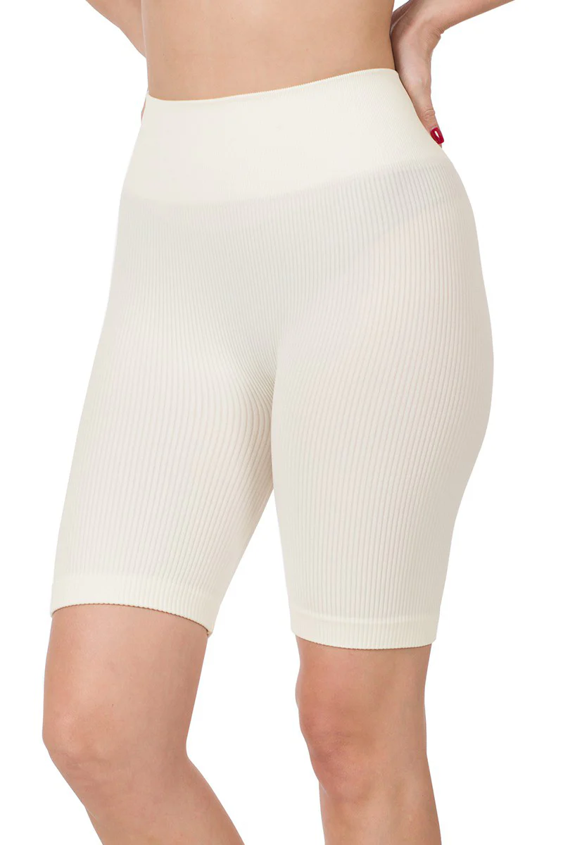 High Waist Ribbed Biker Shorts - Image 3