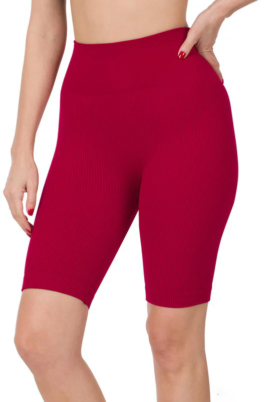High Waist Ribbed Biker Shorts - Image 4