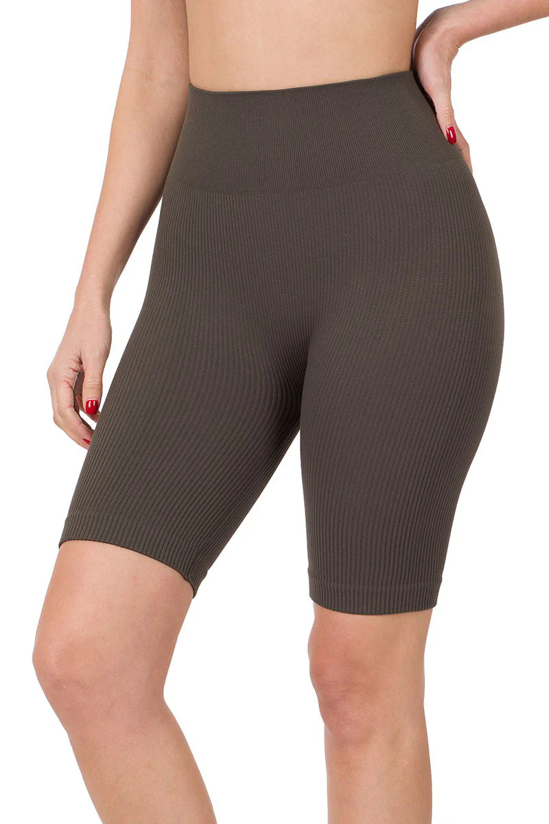 High Waist Ribbed Biker Shorts - Image 8